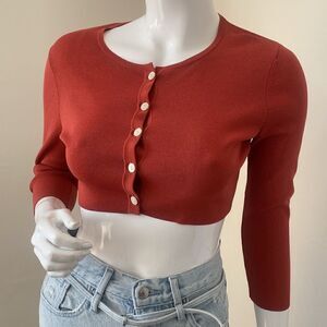 Alexis Brand Cropped 3/4 Sleeve Cardigan in Rust